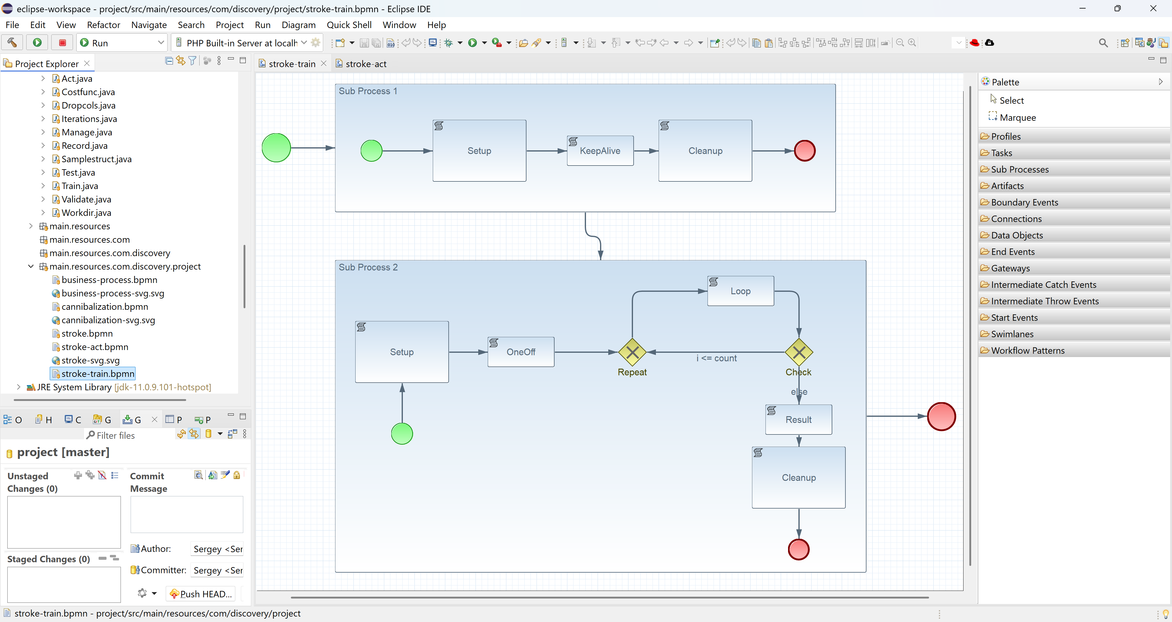 A jBPM business process edited in Eclipse (offline)