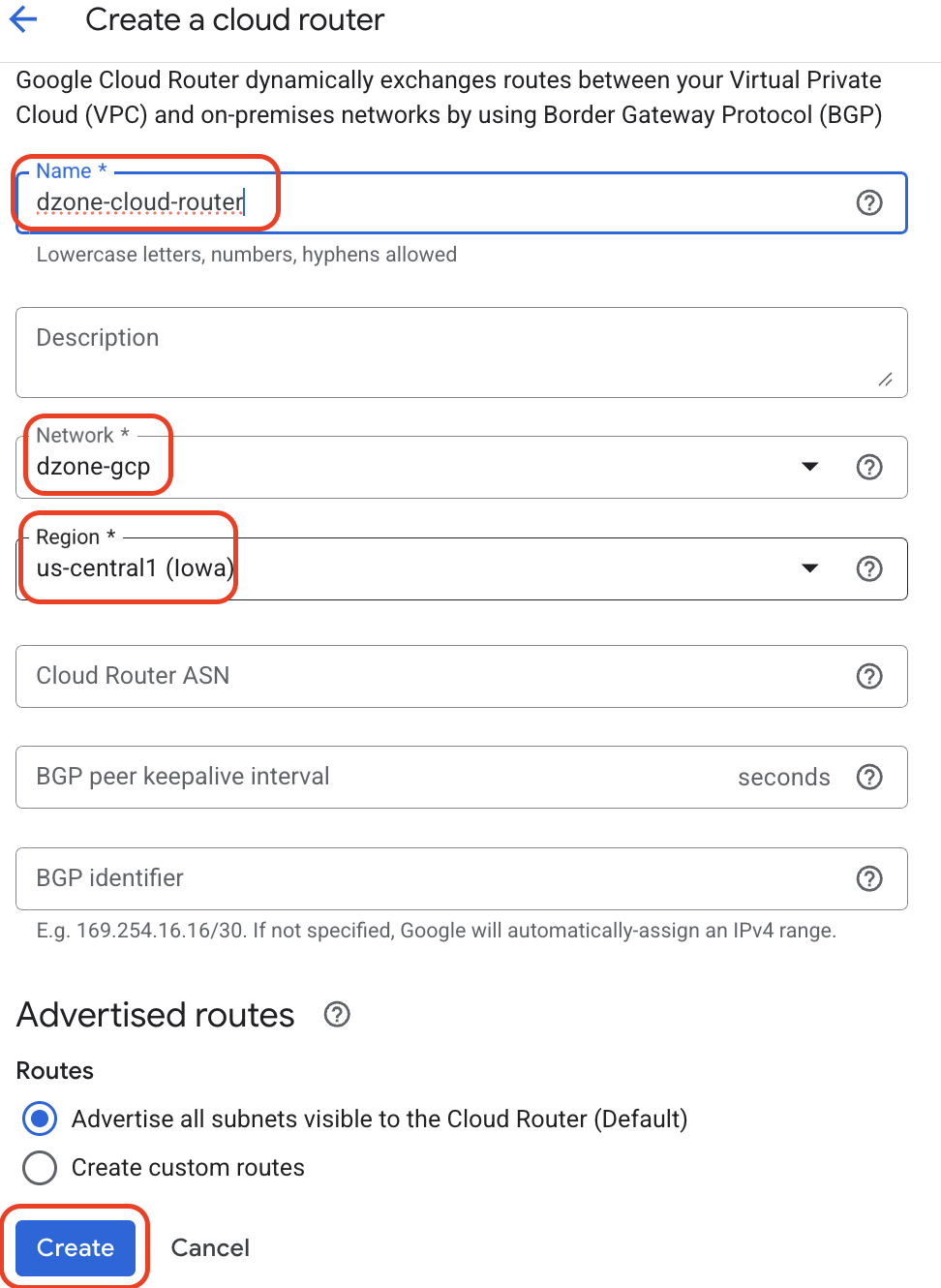 Specify the cloud router name