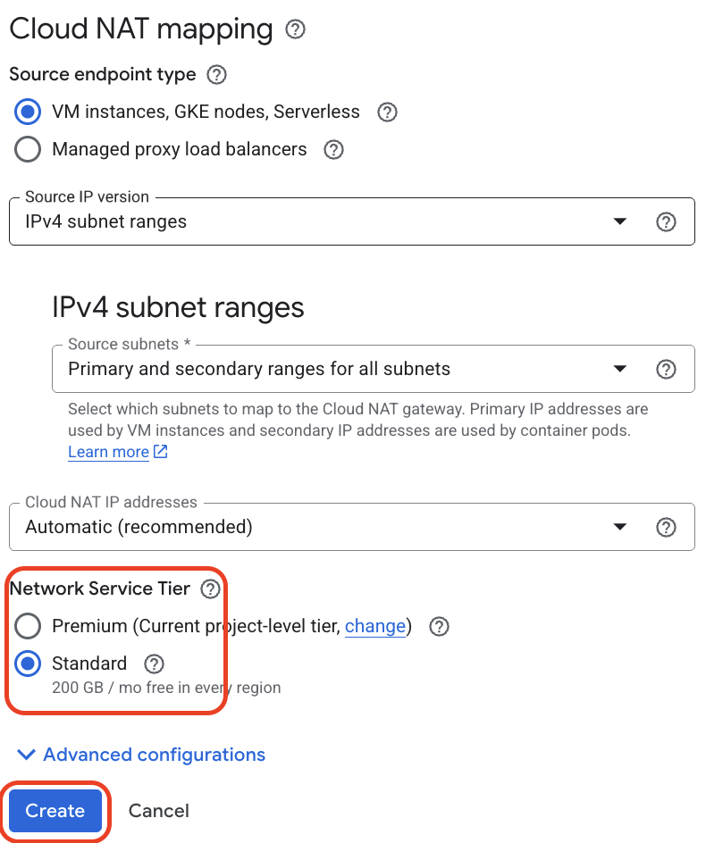 Select Standard and Click on Create.