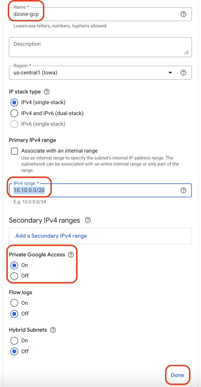Specify the subnet name