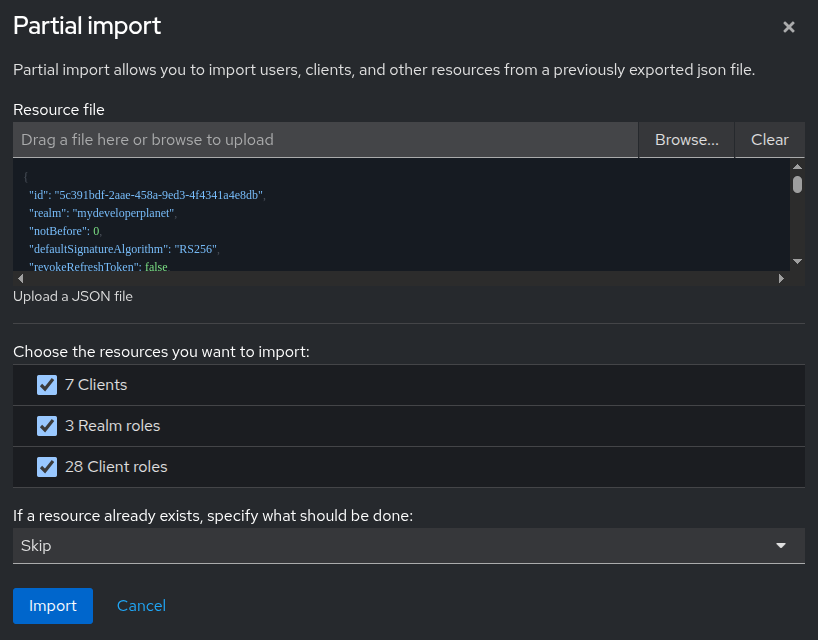 Importing realm settings