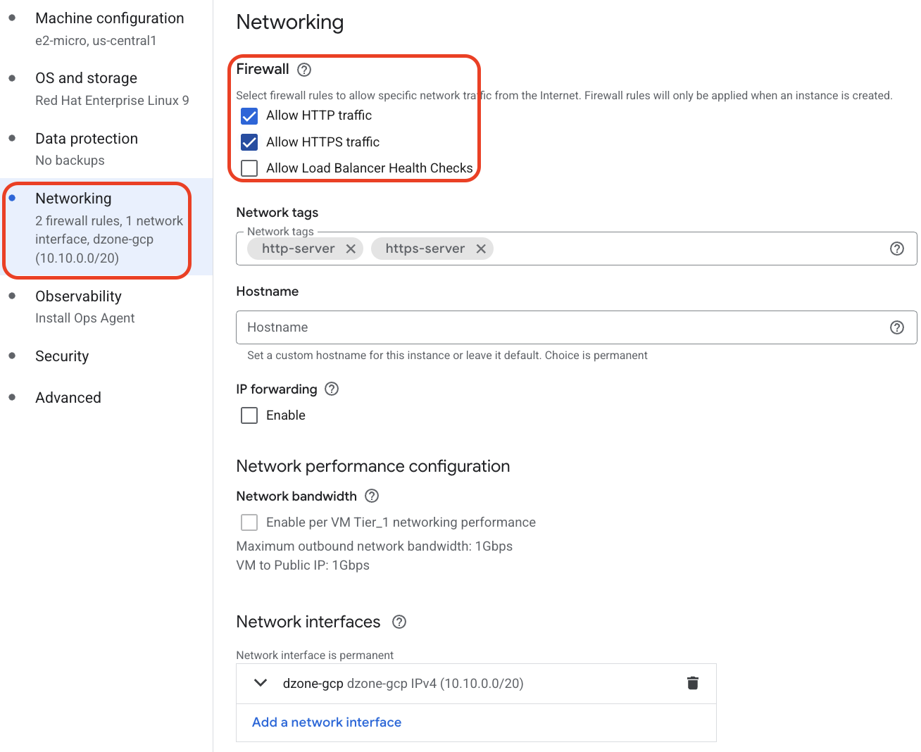 Select Allow HTTP traffic, Allow HTTPS traffic.