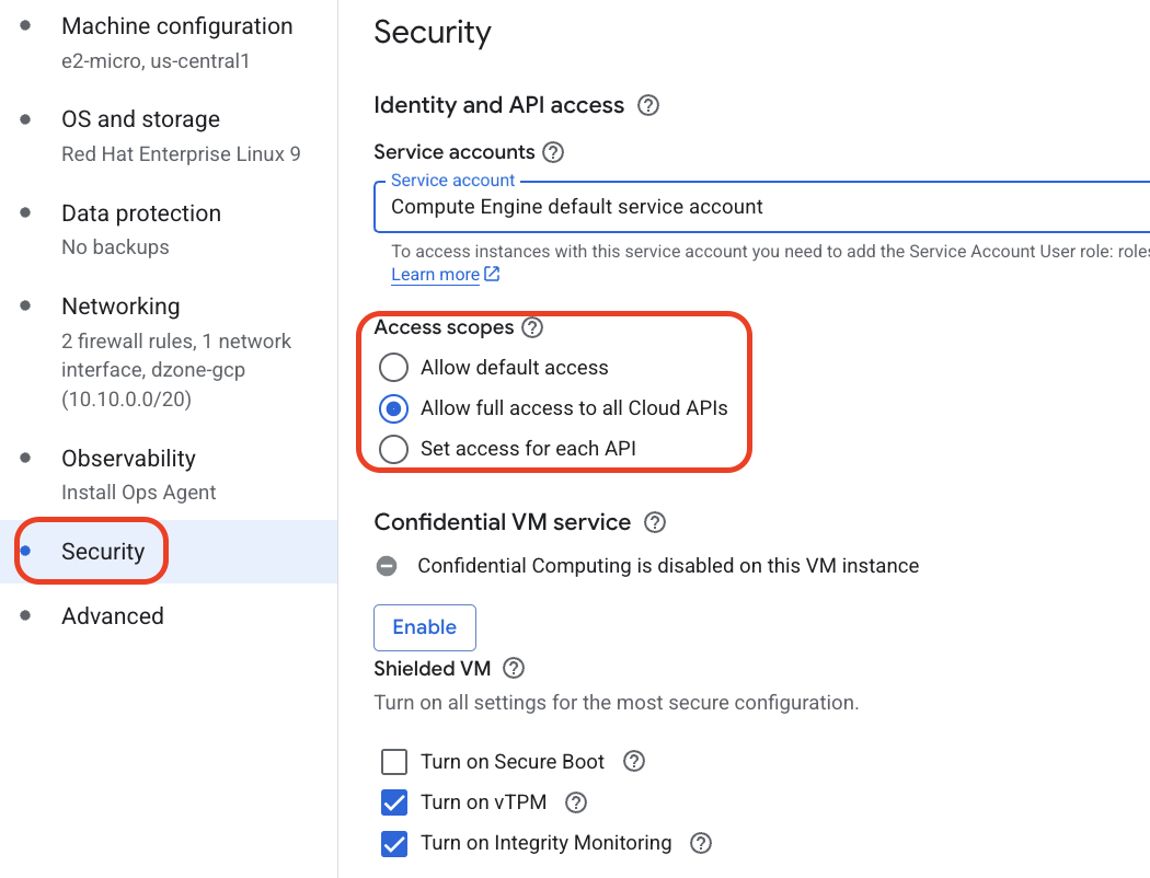 Click on Security and Select the radio button Allow full access to all Cloud API's.
