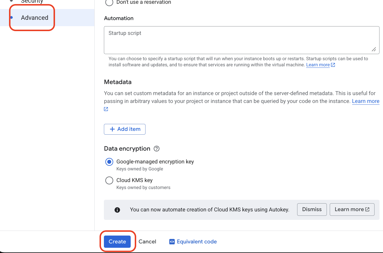 Click on Advanced and click on Create.