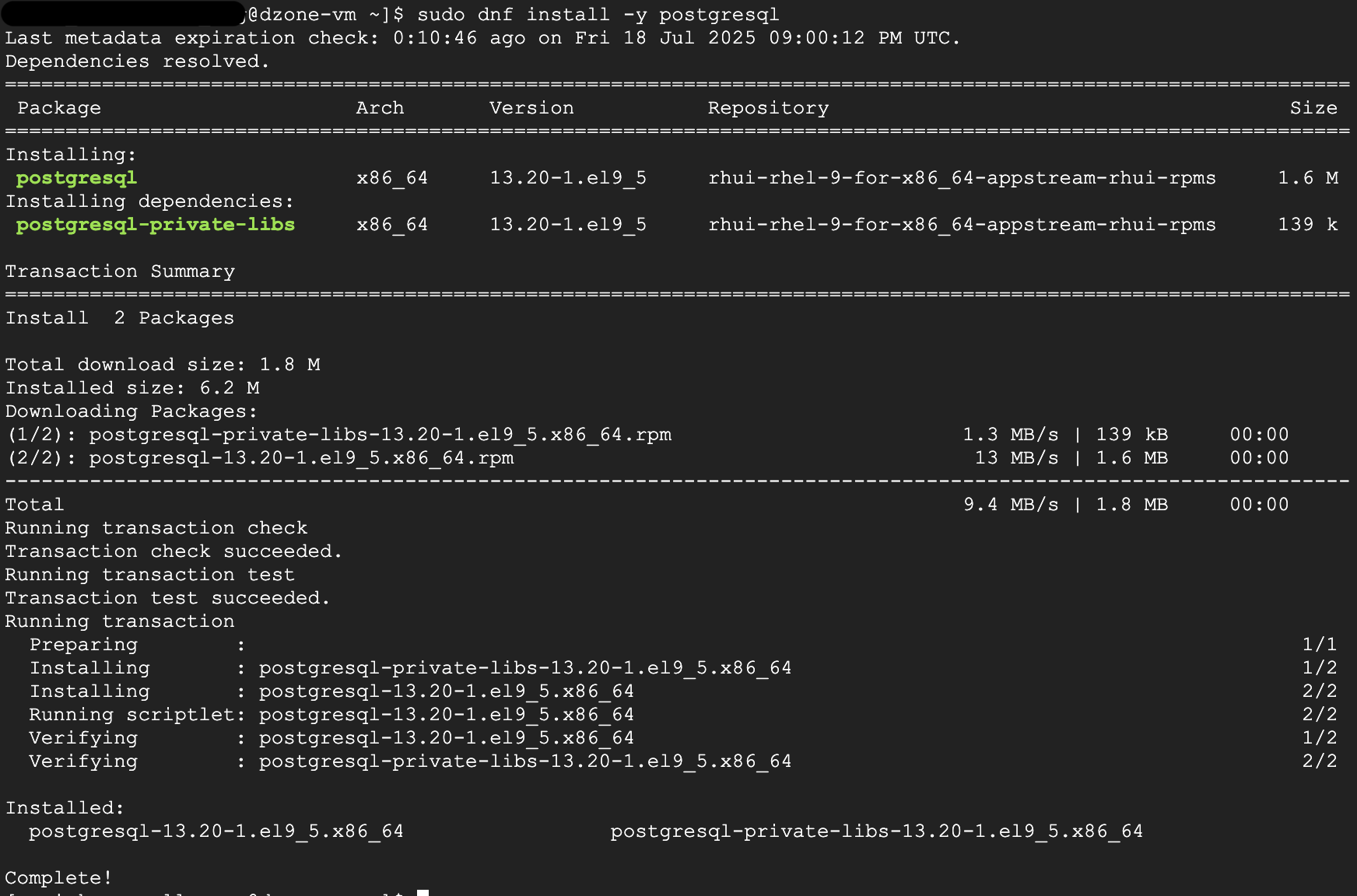 Run sudo dnf install -y postgresql