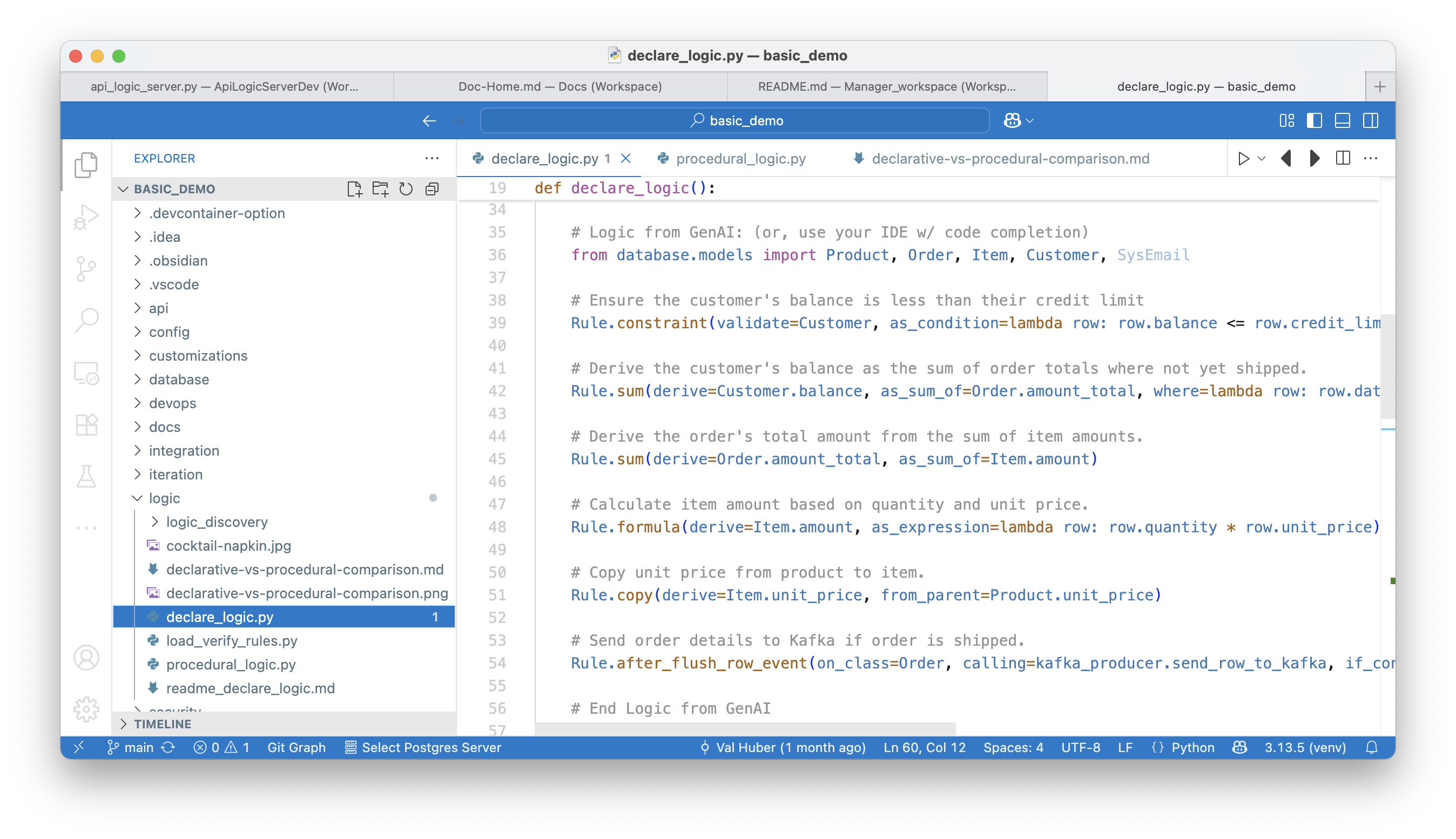 Declarative logic is expressed using Python as a DSL