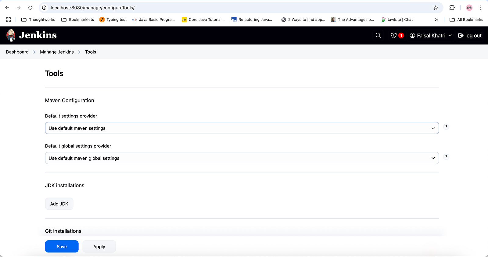 Manage Jenkins > Tools