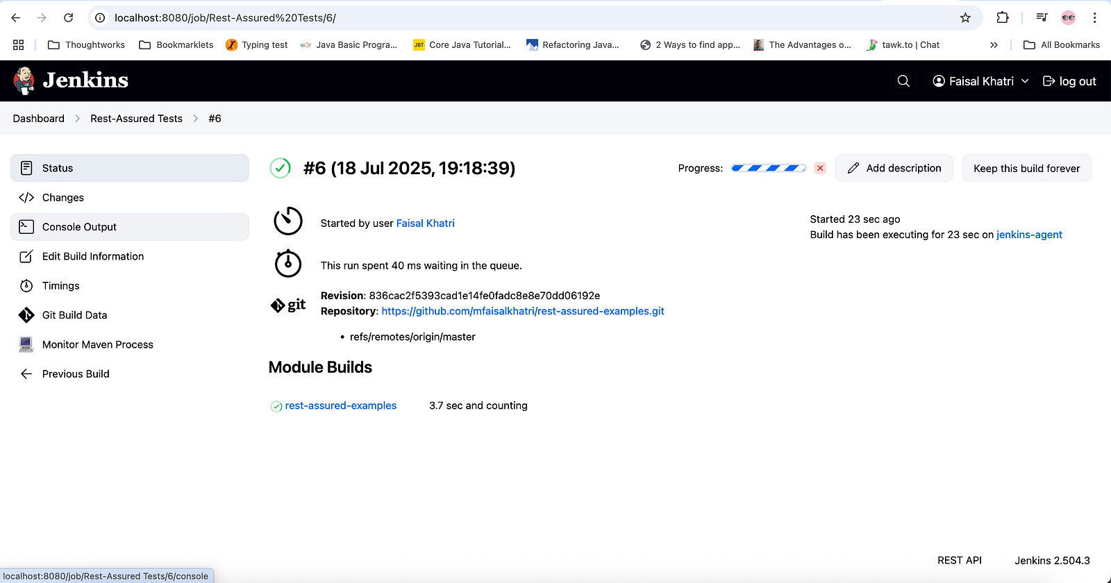 Jenkins will take us to the Job details page