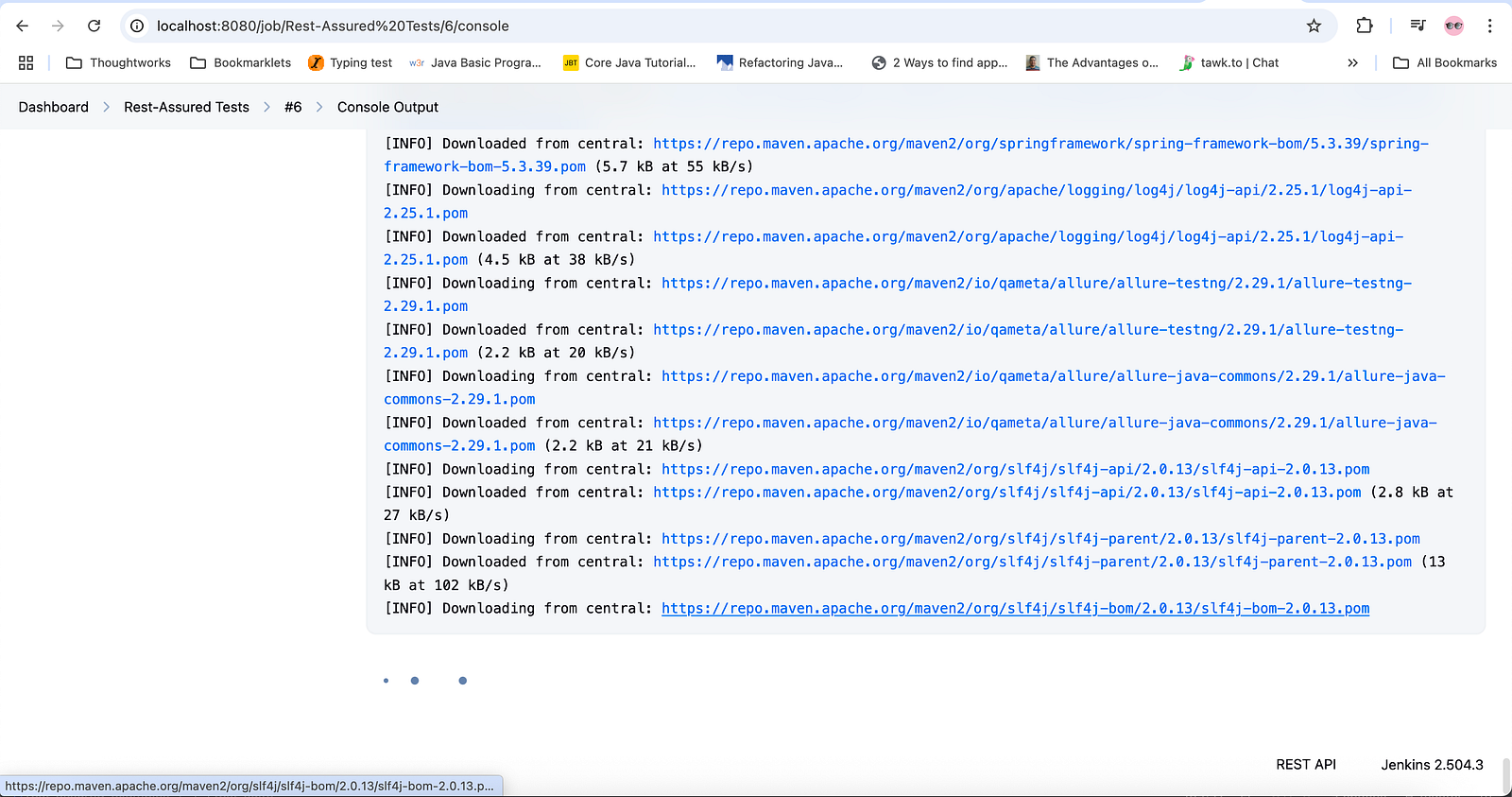 Live console logs of the job