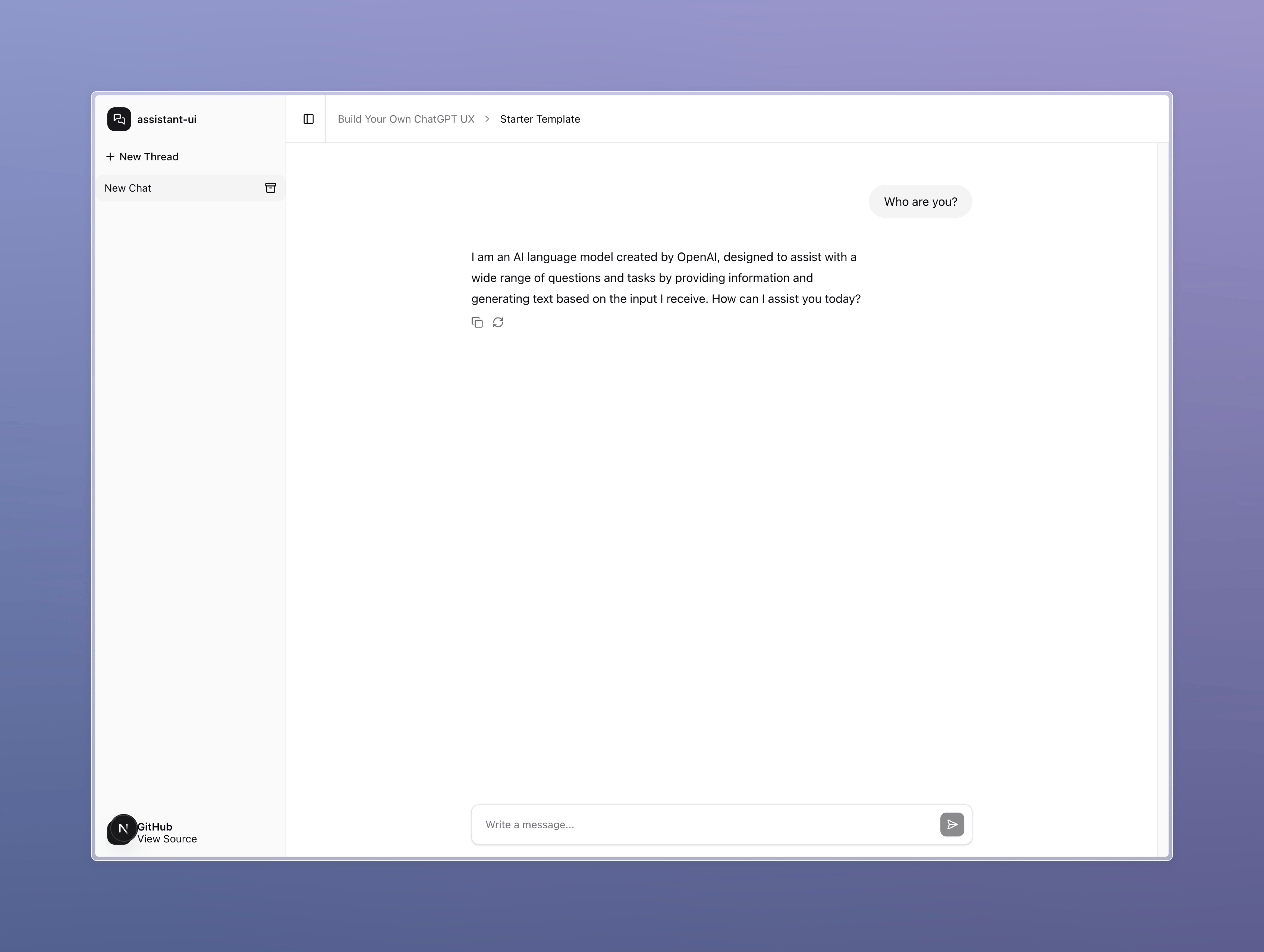 Basic assistant-ui Chat Interface