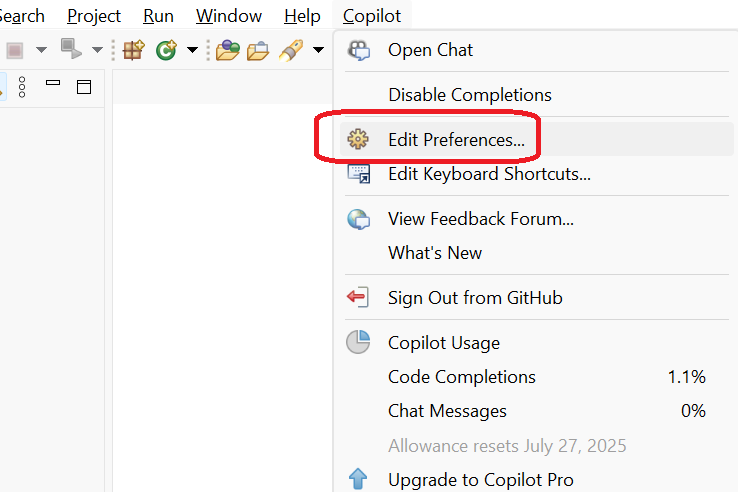 Copilot > Edit Preferences