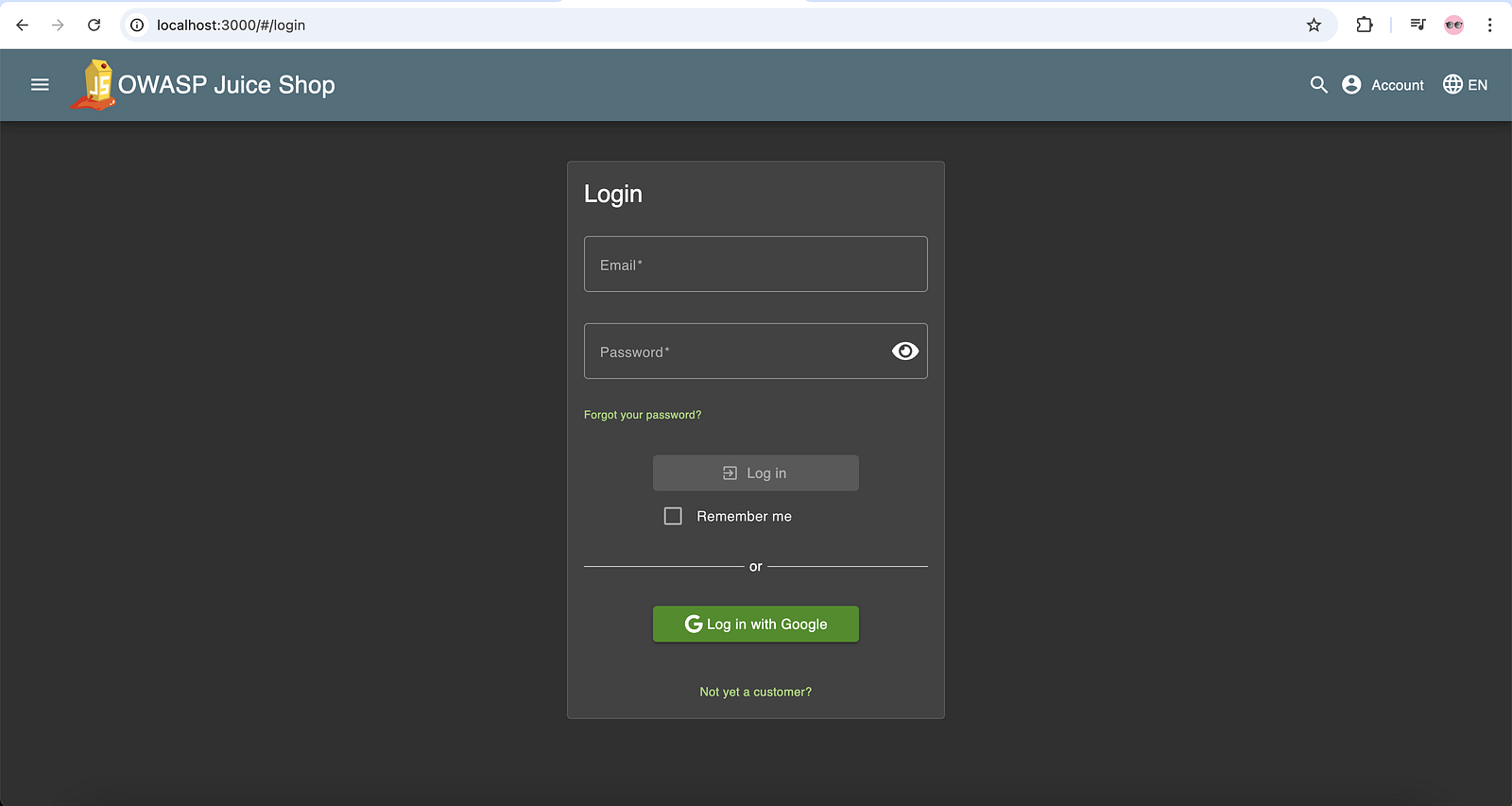 Login page