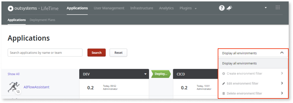 Display all environments