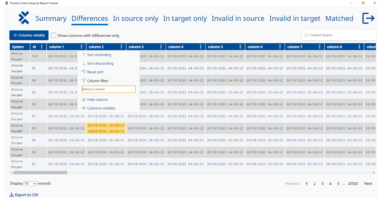 Matches, Differences, In-Source-Only, In-Target-Only