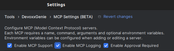Check Enable MCP Support and Enable MCP Logging
