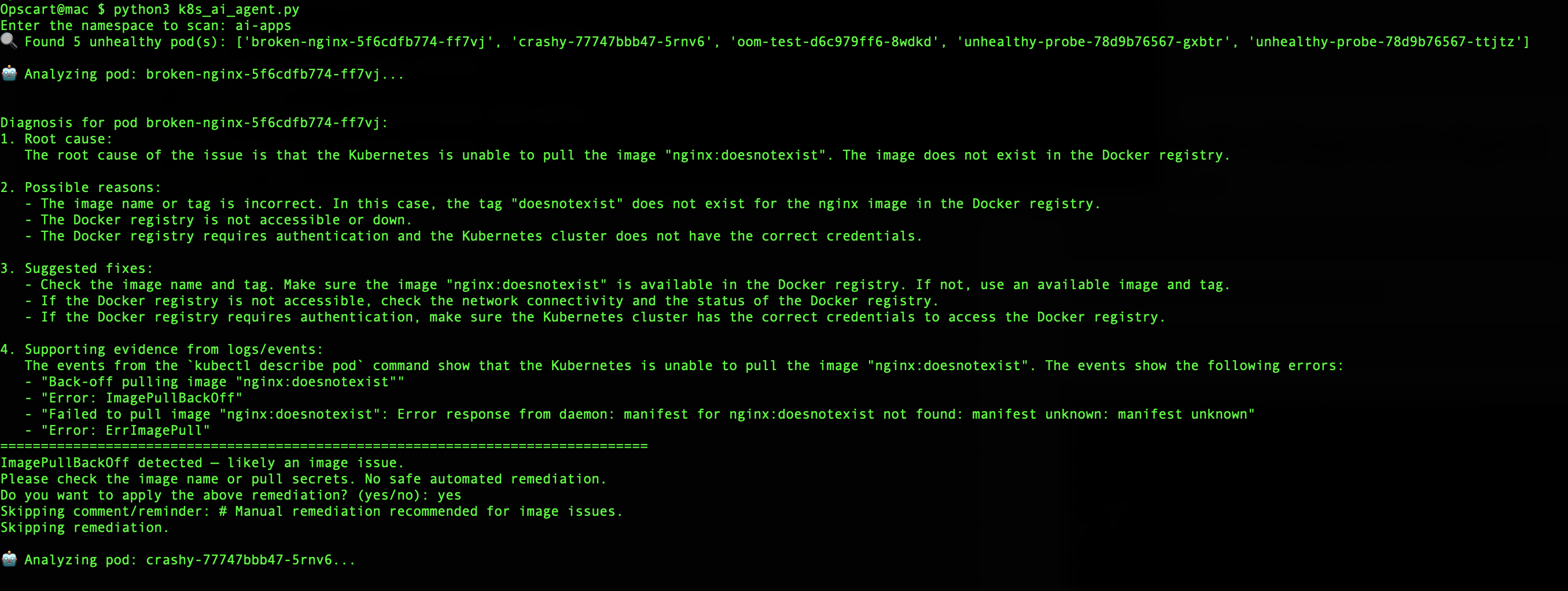 k8s_ai_agent.py execution