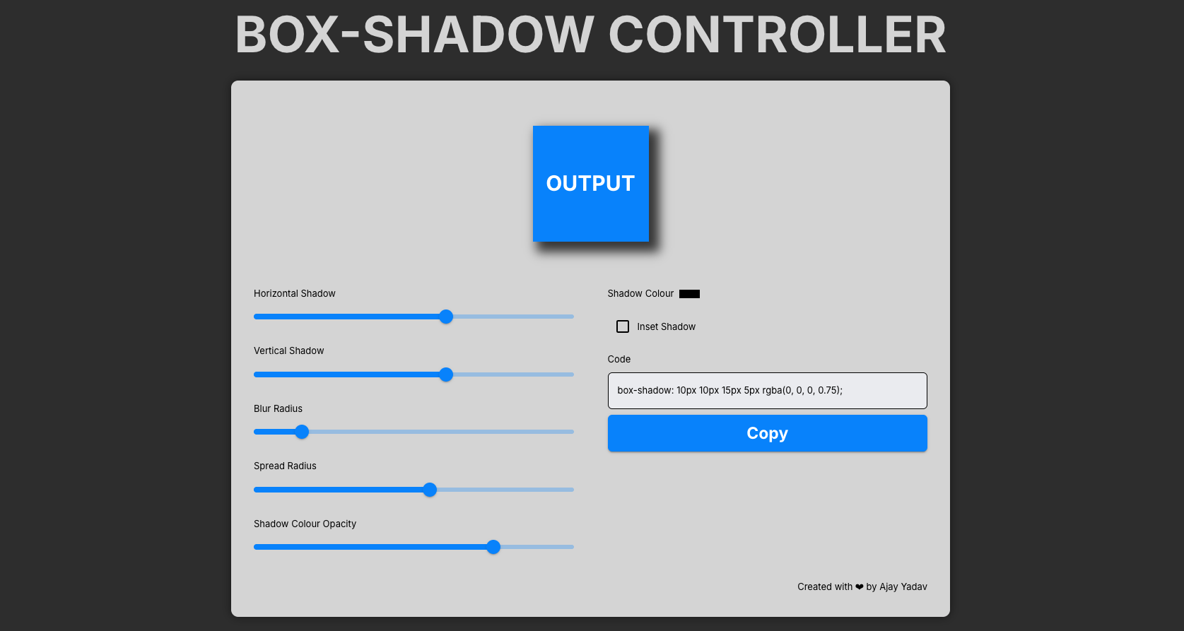 Features of the box-shadow controller