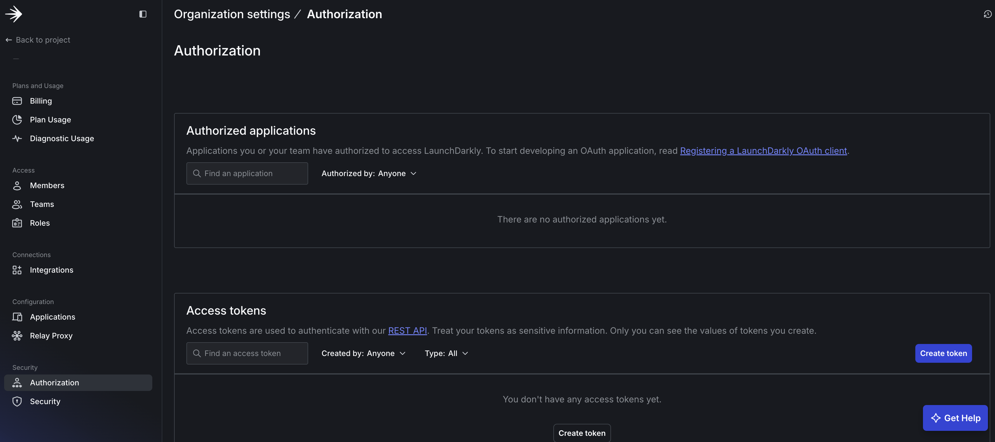 Click 'Create token' in the Access tokens section