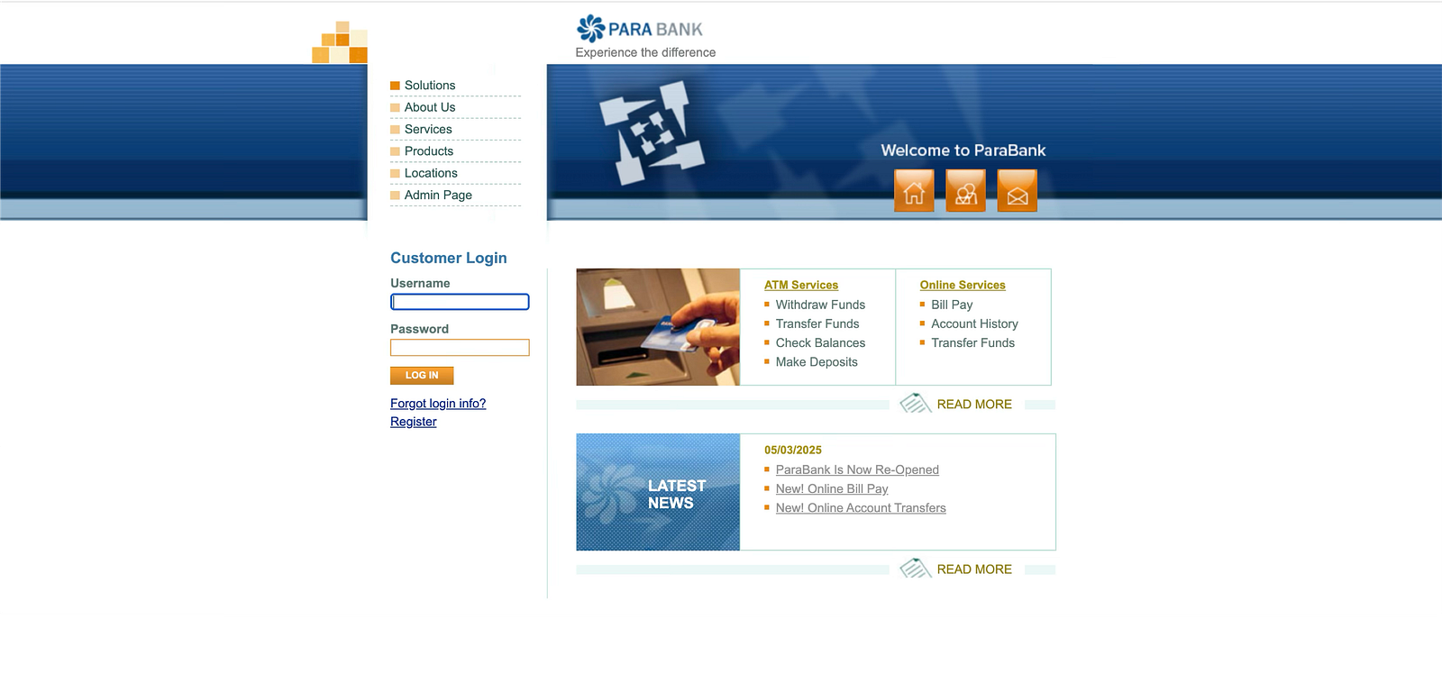 Parabank – demo banking website for testing