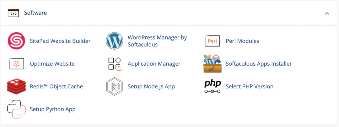 Software options on cPanel