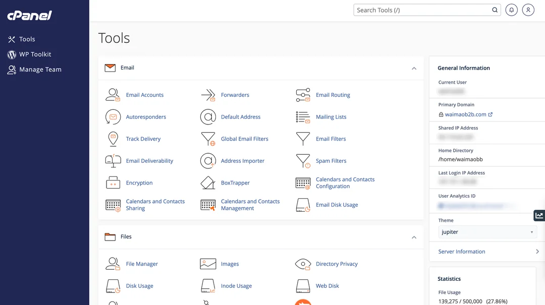 cPanel page