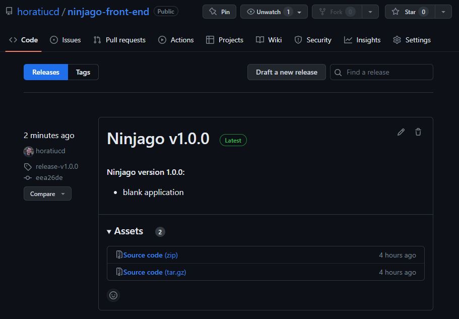 The newly made release is visible in GitHub
