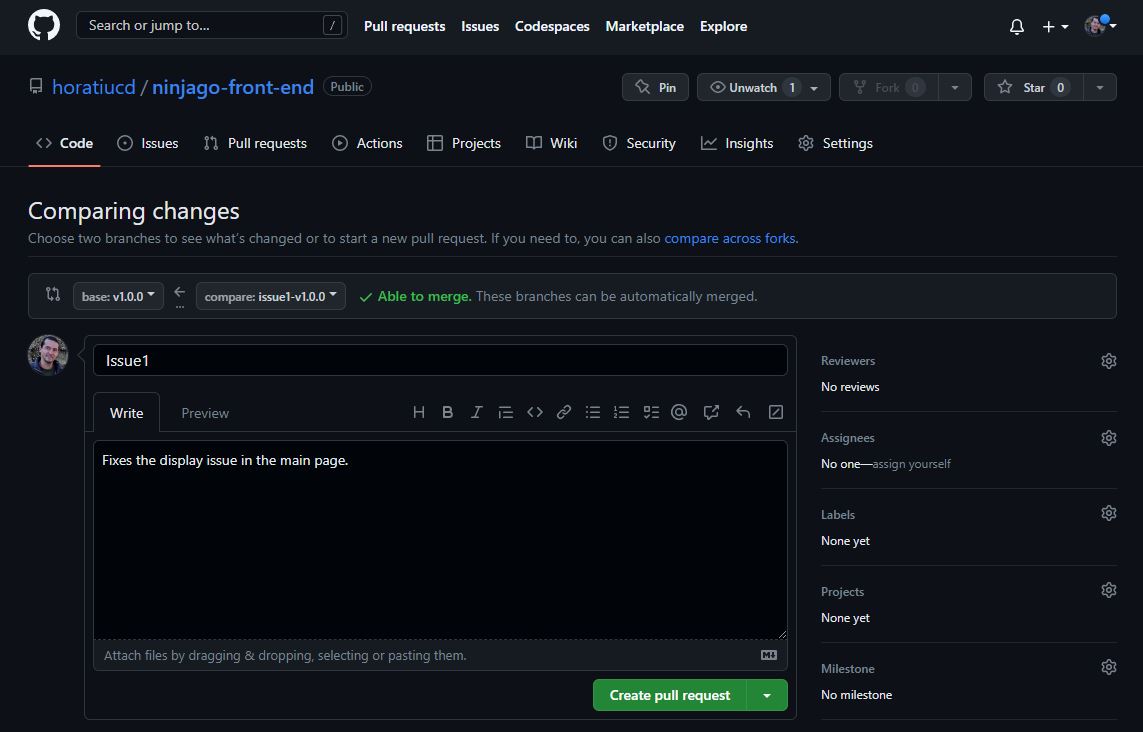 Create a pull request in GitHub