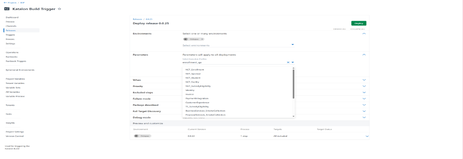 Snapshot of choosing the parameters set in step 1
