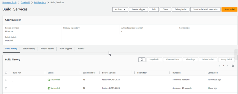 Build services showing status of jobs