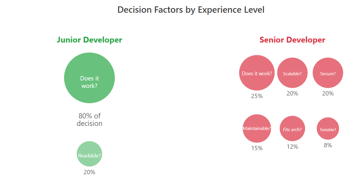 Deneyim seviyelerine g&ouml;re karar fakt&ouml;rlerini g&ouml;steren diyagram.
