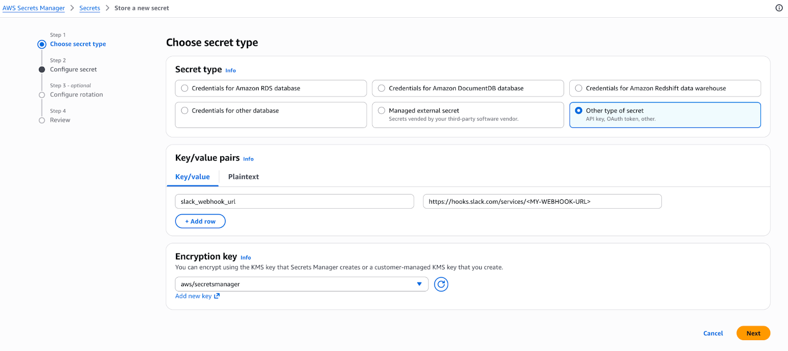 Create an AWS Secret Manager secret