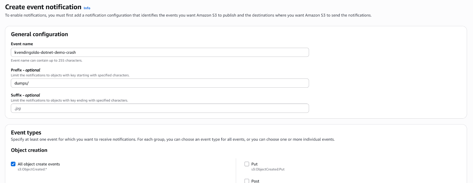 Create event notification