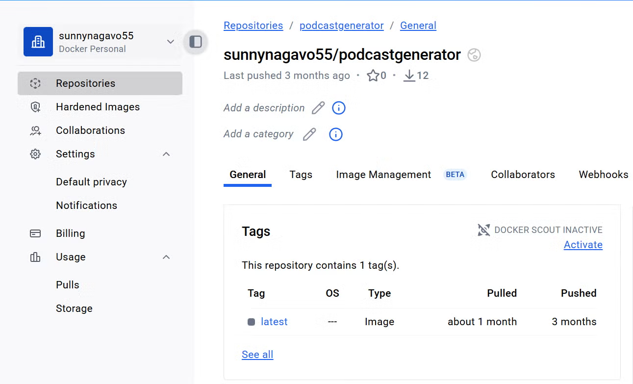 Podcast Generator Agent Published as Docker Image