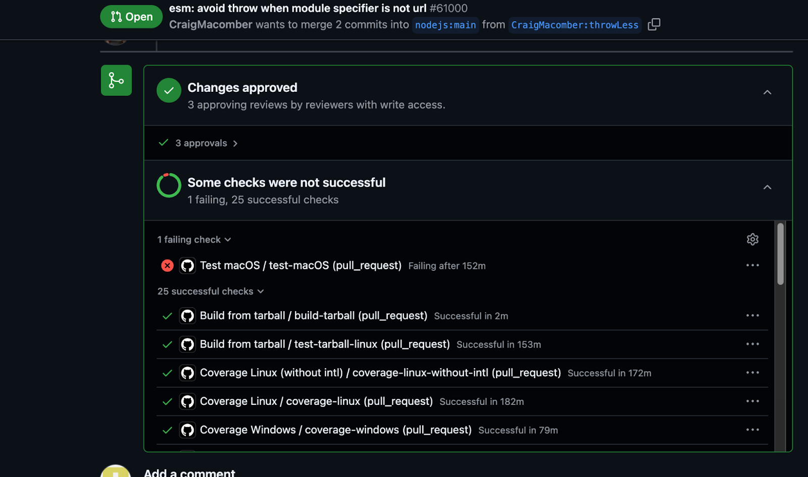 CI checks on a pull request