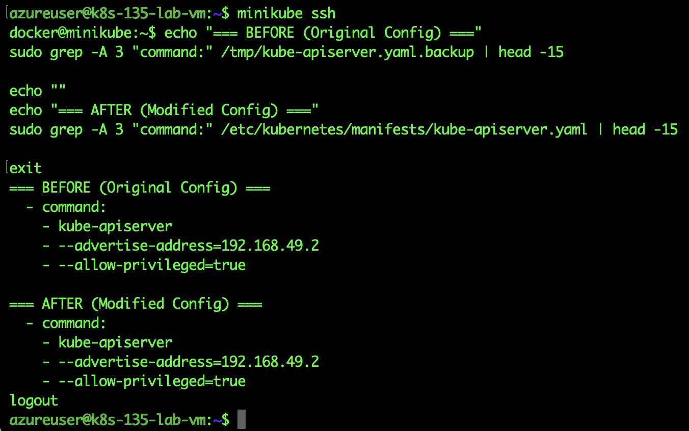 API server manifest showing authentication-config flag added