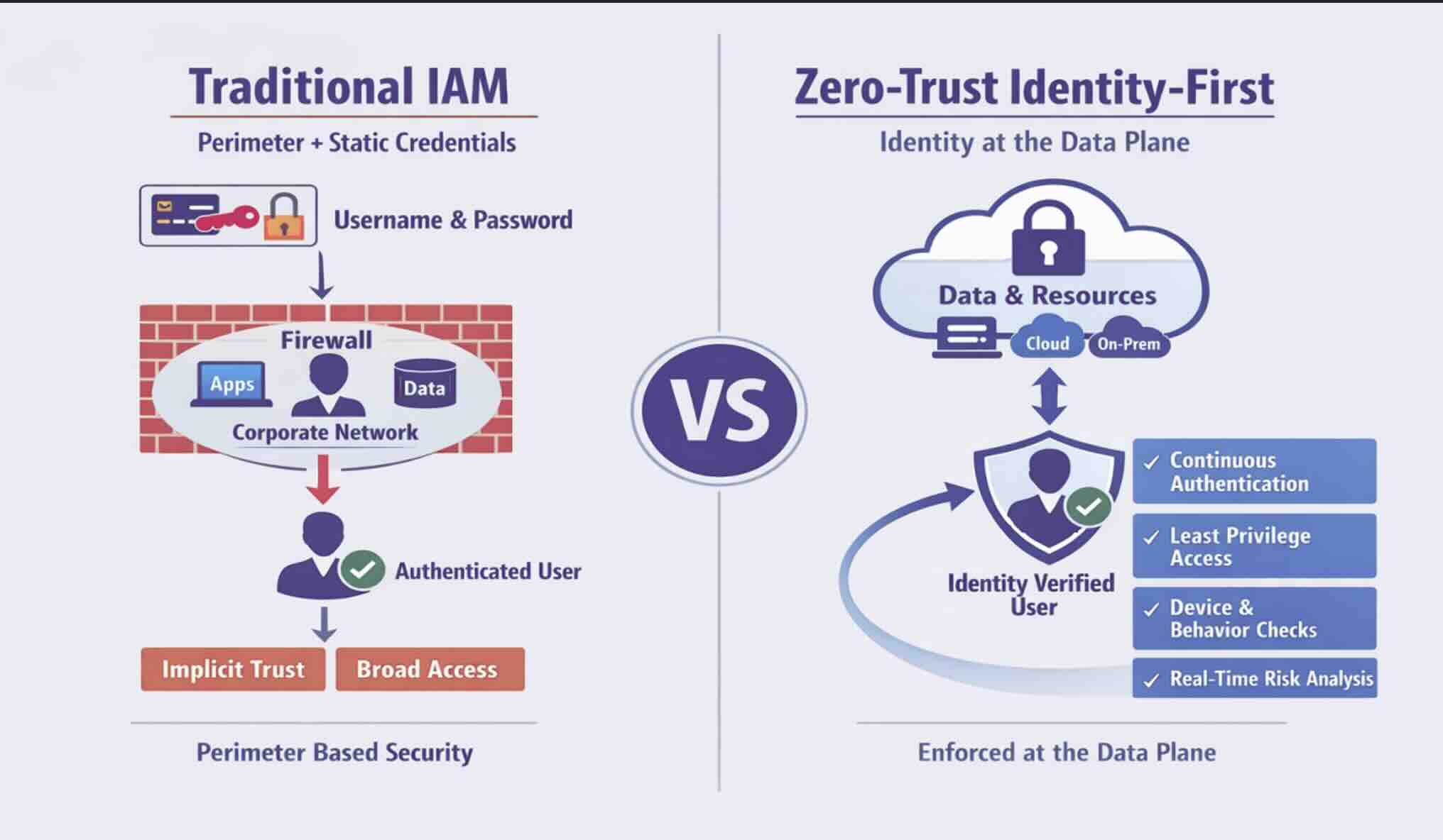 Traditional IAM vs. zero-trust identity first