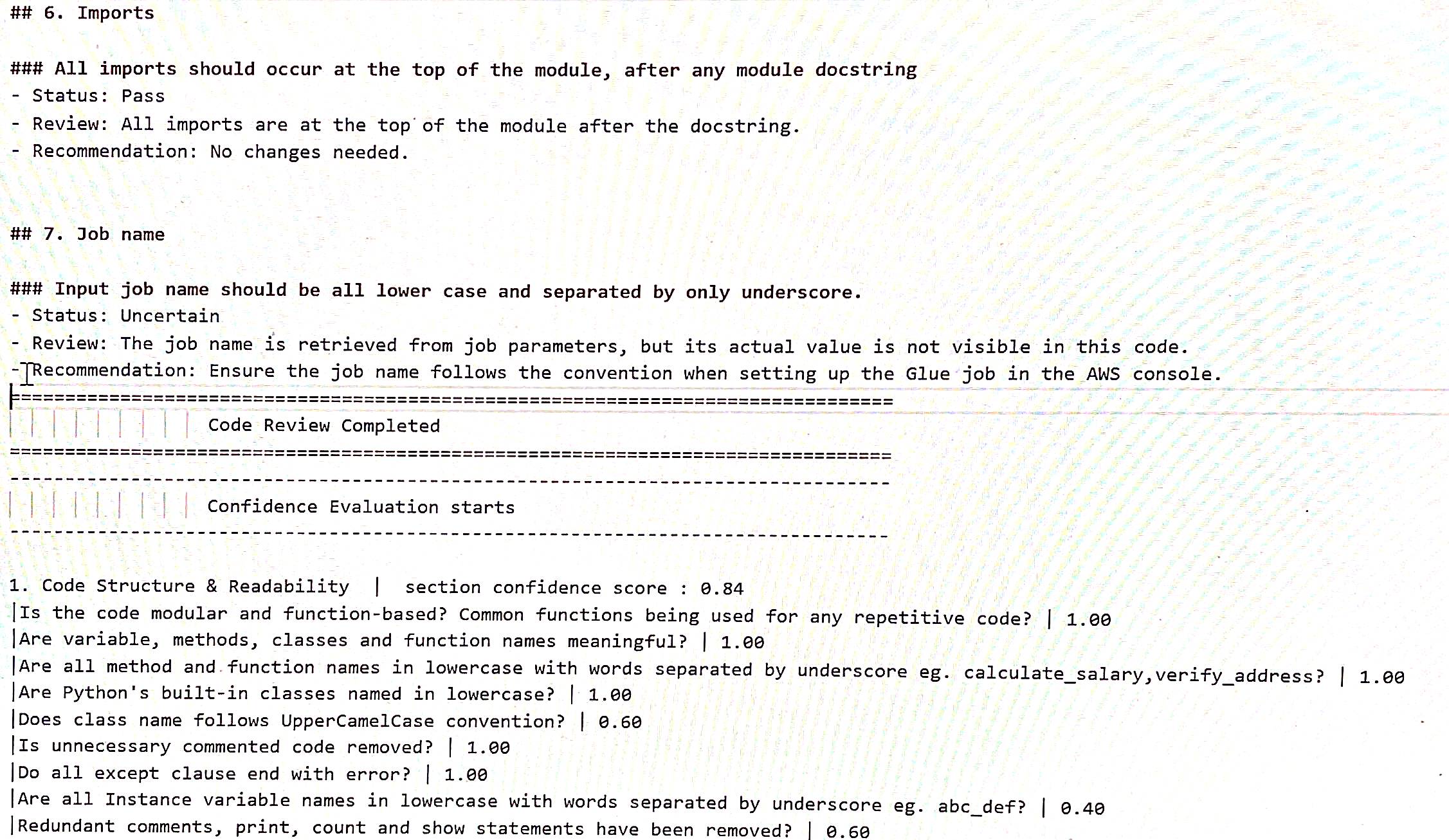 System-generated confidence summary