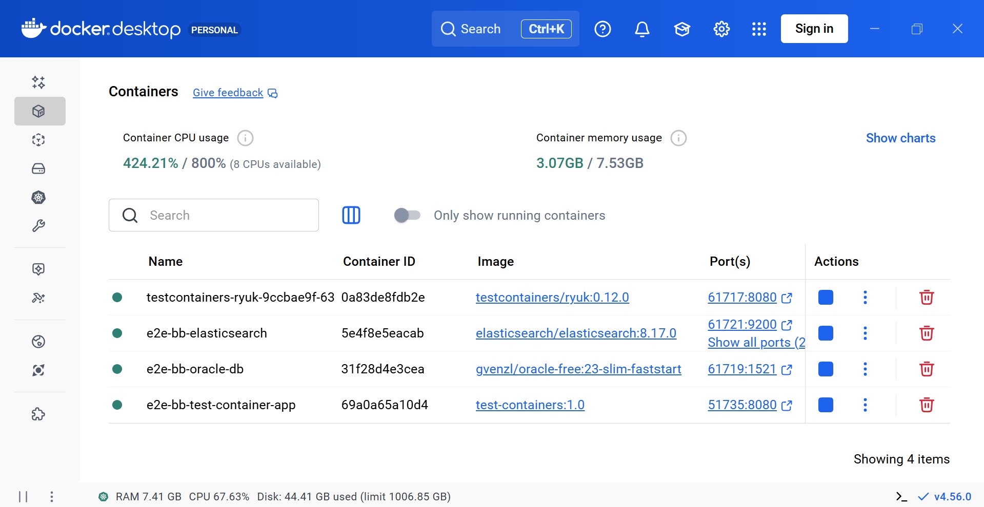 Black Box — Testcontainers running in Docker.