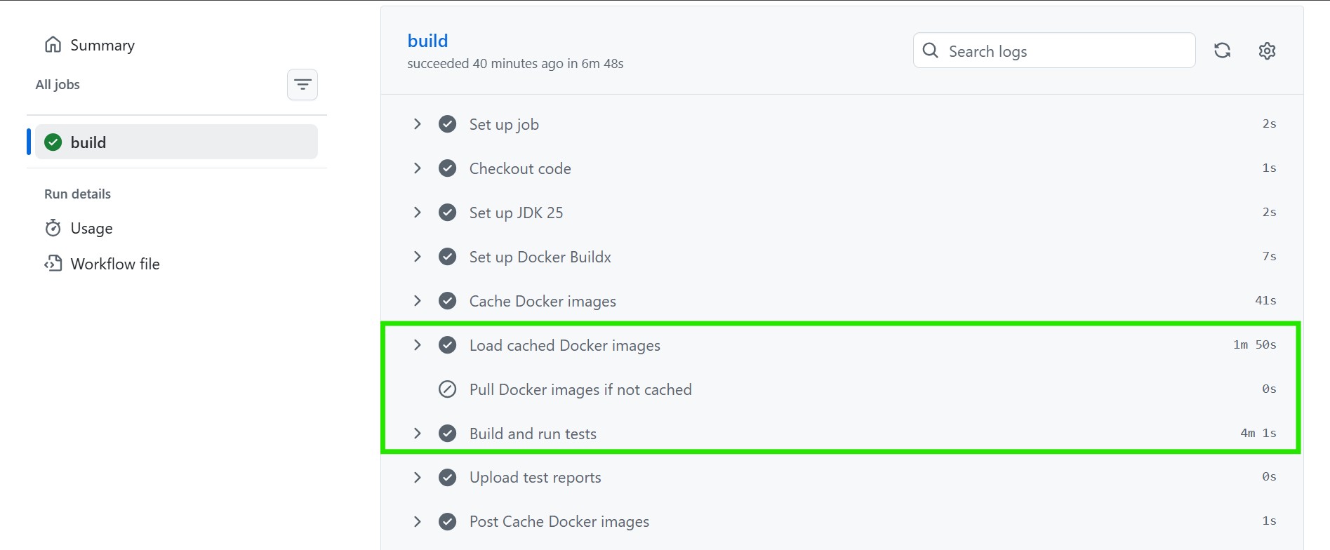 CI Subsequent Builds — Load cached images