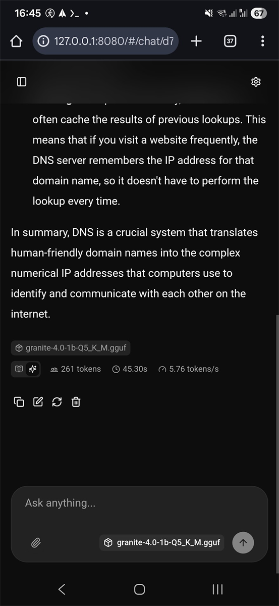 Web-based chat interface backed by the local HTTP server