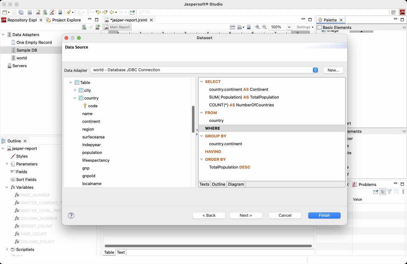Configuring data source in table wizard
