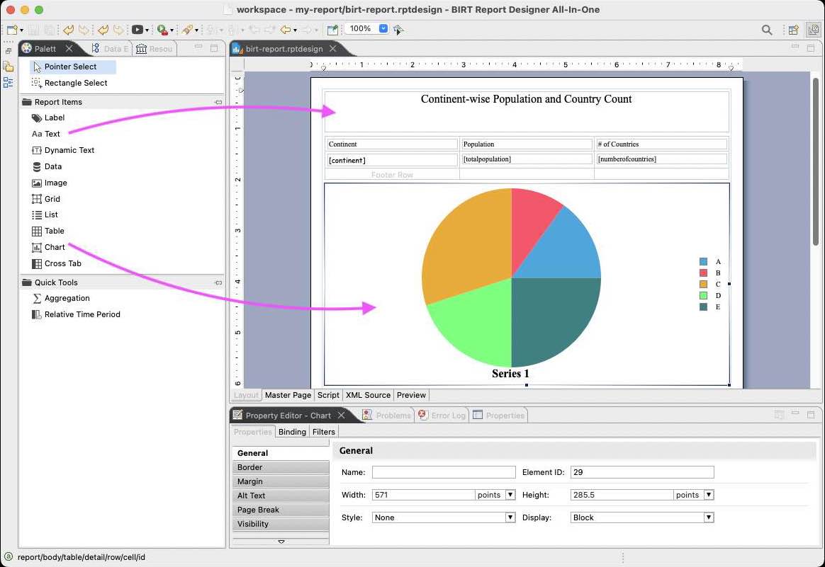 Adding components from the palette