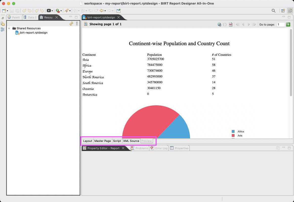 Preview tab in BIRT Designer