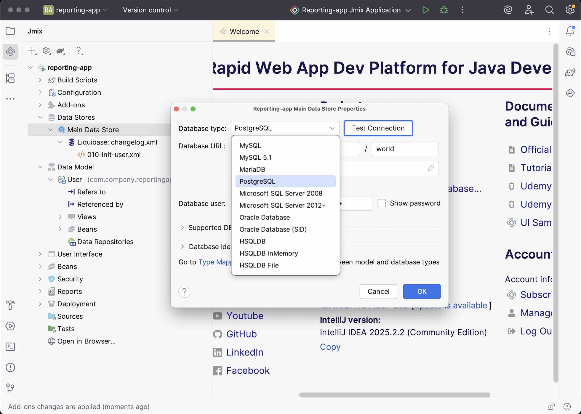 Data stores options for Jmix project