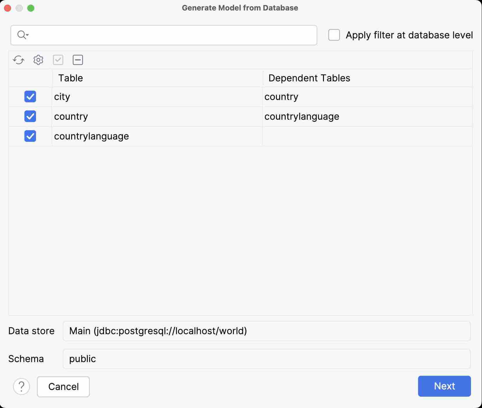Tables to add to the data model