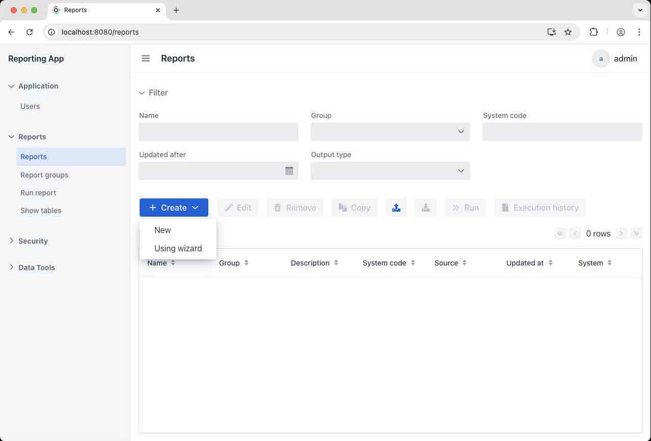 Reports section in the main menu letting you create a new report