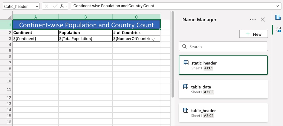 Simple report template in the target XLSX format