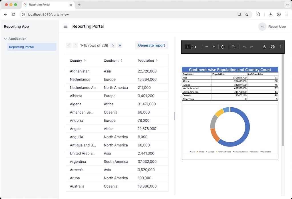 Simple user-facing report portal built into the same Jmix applicaiton