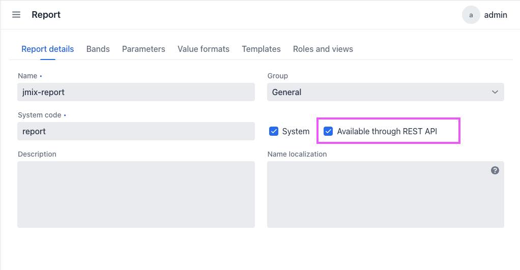 Selecting checkbox that makes a report available through REST API