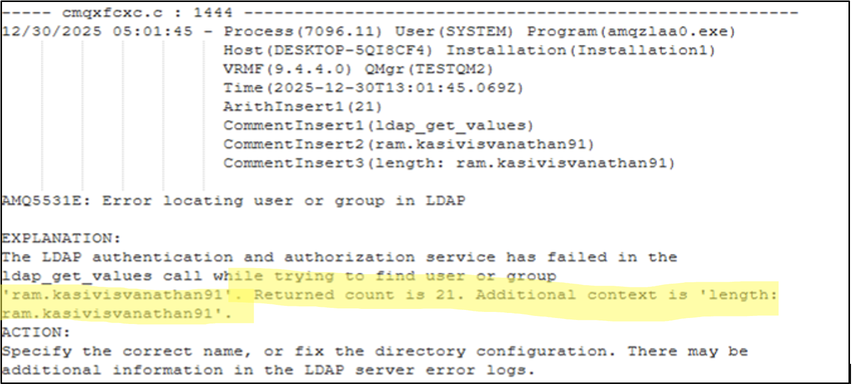 MQ error logs – too long username